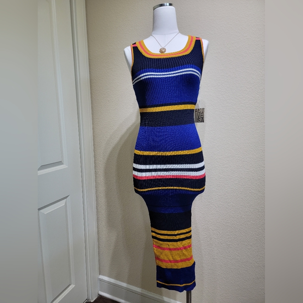 Active USA Blue and Yellow Striped Midi Dress